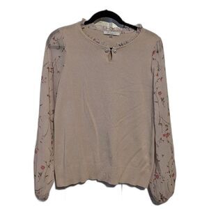 Sioni Long Sleeve Blouse | Women’s Medium | Knit Body + Sheer Floral Sleeves